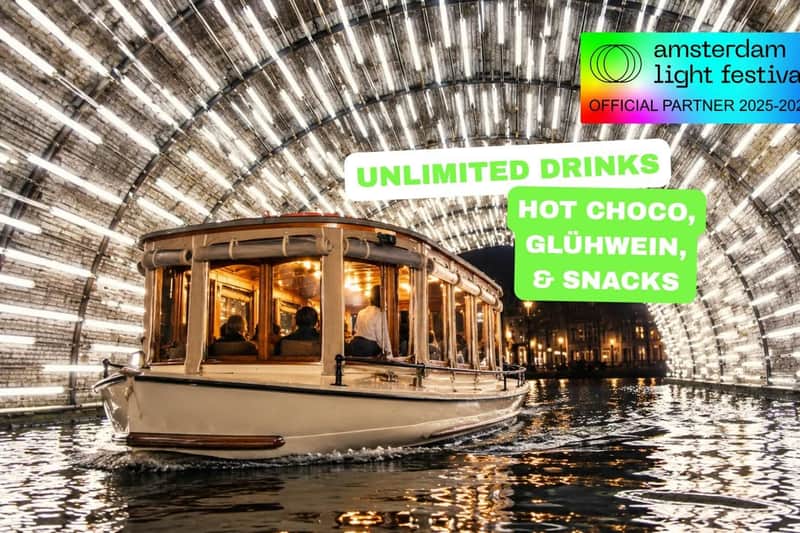 Amsterdam Light Festival: rejs łodzią saloon + opcjonalne nieograniczone napoje